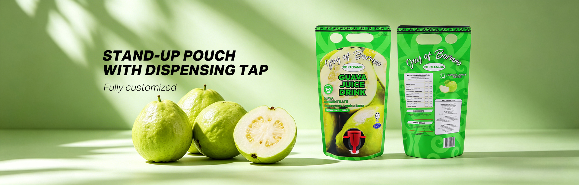 Custom High Preservation Double Bottom Stand Up Juice Pouch