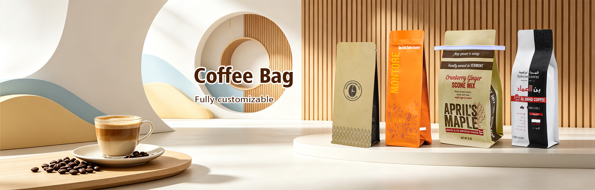 Custom Kraft Flat Bottom Coffee Pouch with One‑Way Valve (4)