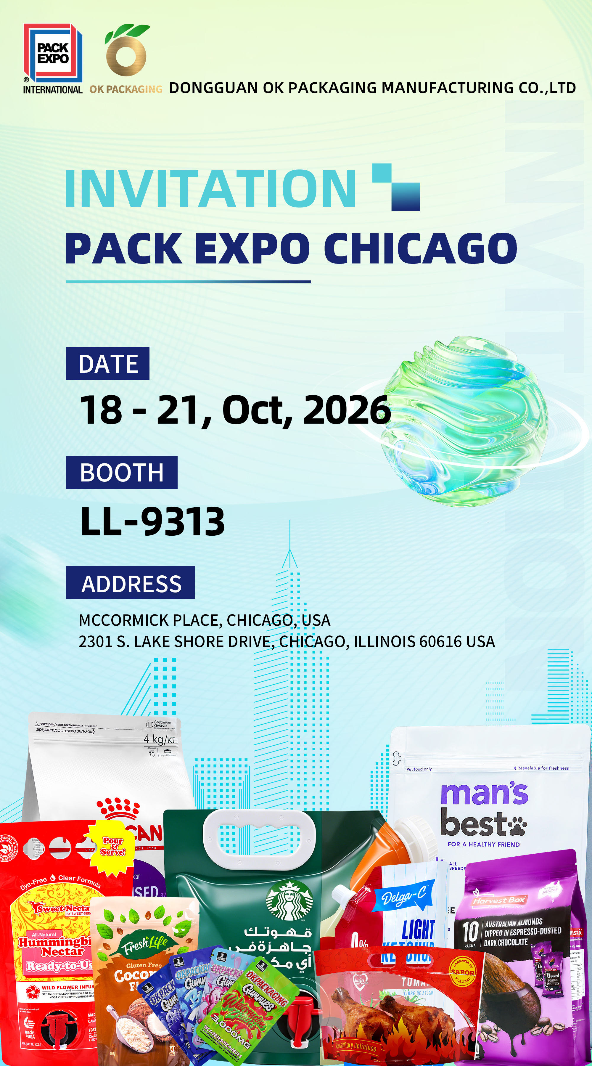 Dongguan OK Packaging PACK EXPO International 2026 Booth LL‑9313