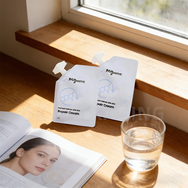 High Quality Cosmetic Spout Pouch with Spout for Liquid Face Cream (9)