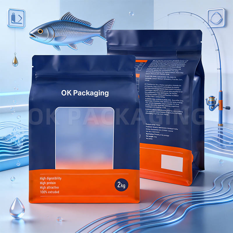 Wholesale Flat Bottom Bags with Window for Fish Food 