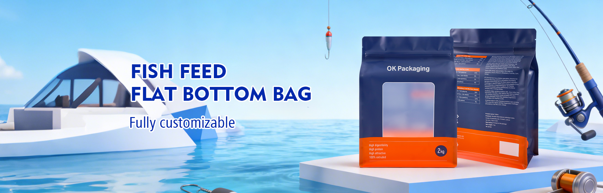 Wholesale Flat Bottom Bags with Window for Fish Food 