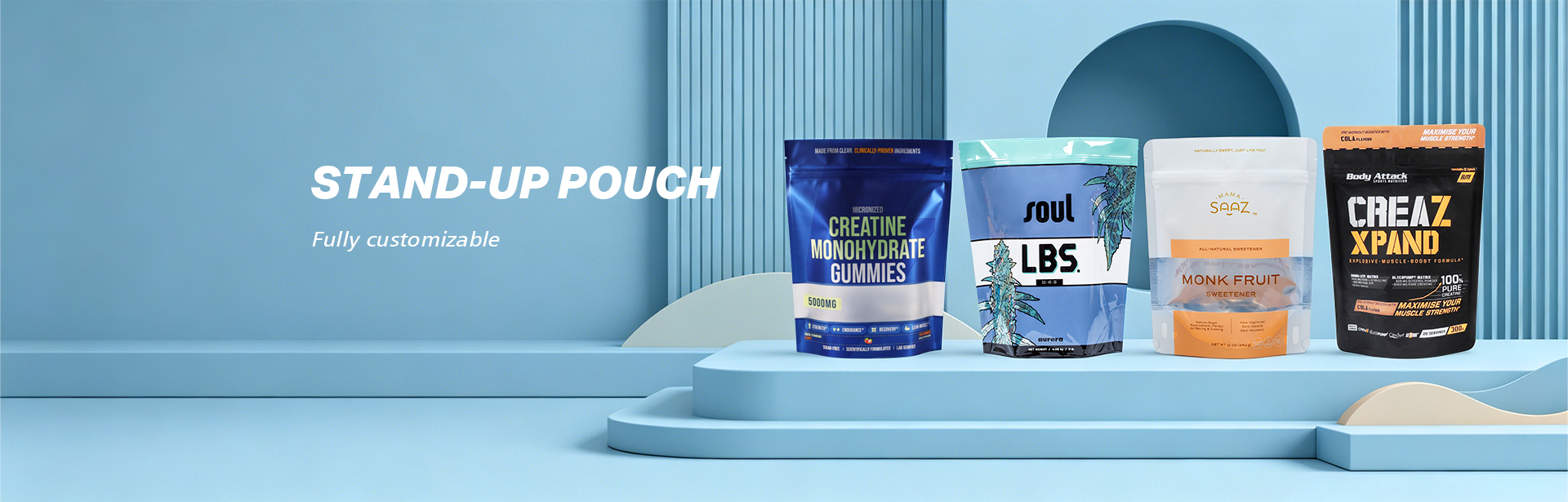 Wholesale Stand Up Pouch 5000mg Creatine Monohydrate Gummies Custom Printed Supplement Bag (1)