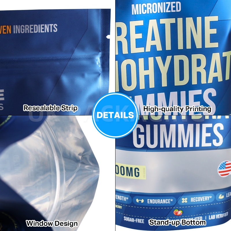 Wholesale Stand Up Pouch 5000mg Creatine Monohydrate Gummies Custom Printed Supplement Bag (17)