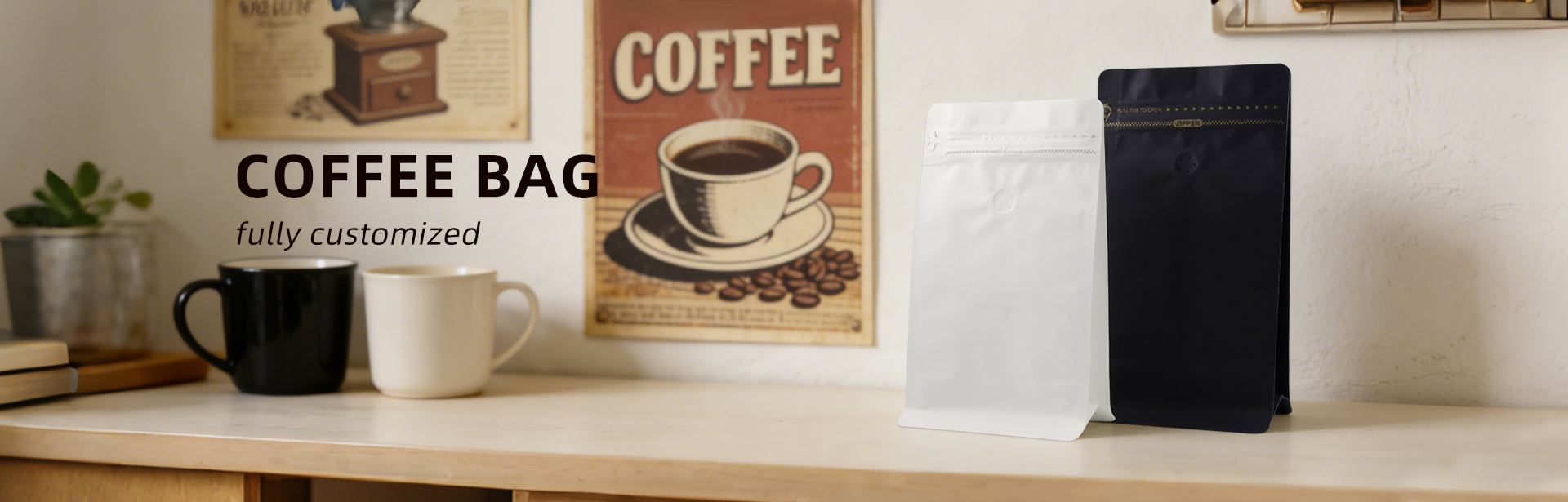 Custom Kraft Paper Flat Bottom Coffee Bag with Zipper and Valve 