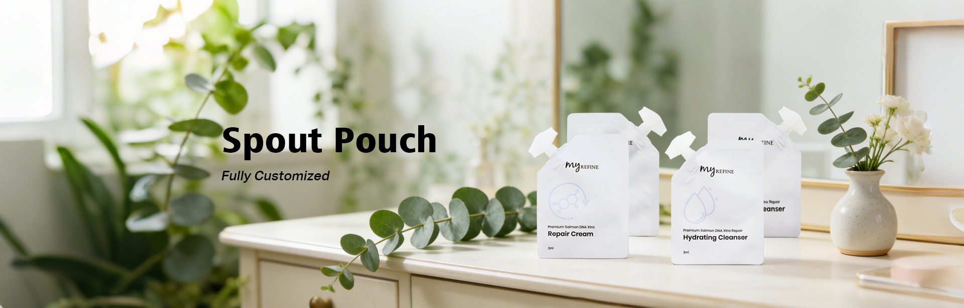 High Quality Cosmetic Spout Pouch with Spout for Liquid Face Cream