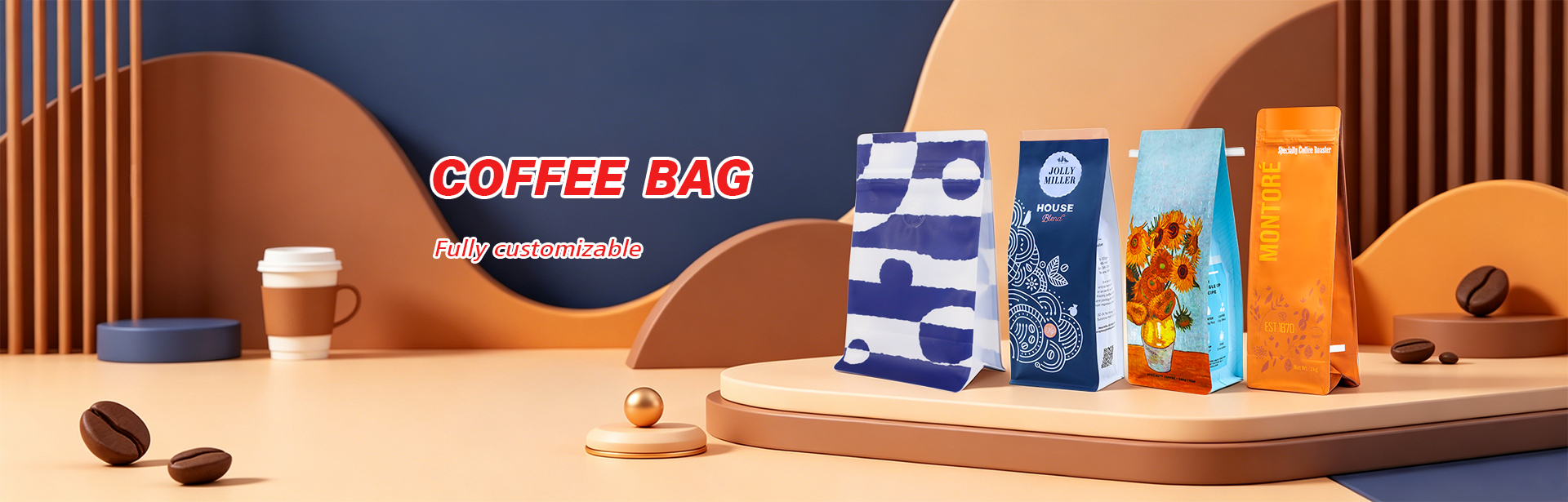 Custom Flat Bottom Paper Touch Coffee Bag Manufacturers